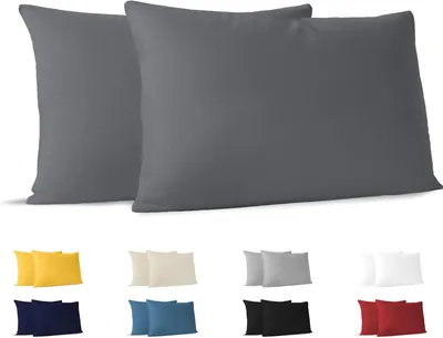 Dreamzie Ensemble de 2 Housse de Coussin en Coton 100% Jersey 150 GSM Charbon 40 x 70 cm - Durable et Hypoallergénique