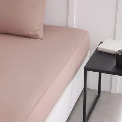 Faites des économies - Feuille de lit ajustée 160 x 200 cm Double, Rose Sable, 100% coton simple - 33% de réduction