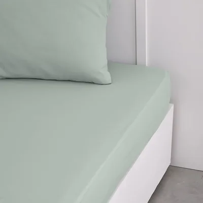 Faites des économies - Feuille de lit ajustée 160 x 200 cm Double en coton 100 %, vert céladon, 33% de réduction