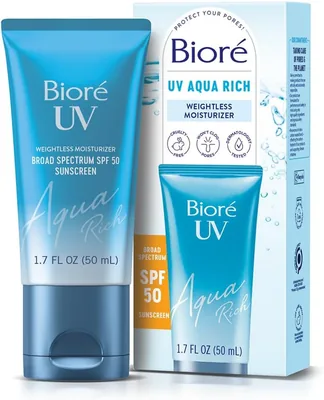 Bioré UV Aqua Rich Hidratante Facial Peso Pluma SPF50 | Protección UVA/UVB | Textura Ultraligeras e Invisible