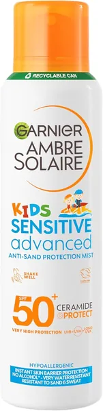 Garnier Ambre Solaire Sun Cream SPF 50+ Sensitive Advanced Kids Anti-Sand Sun Protection Mist Spray