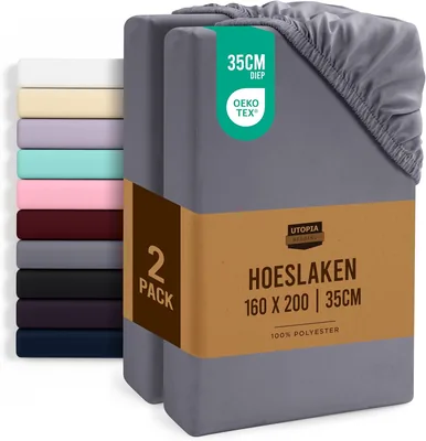 Utopia Bedding Set van 2 Fitte Scheiden, 35 cm Diep, Zacht Geborsteld Microvezelstof, Krimp- en Vlekbestendig (63 x 2)