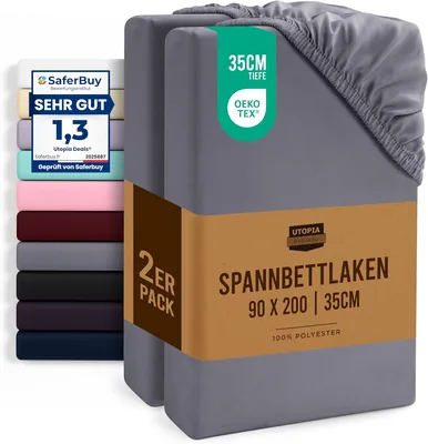 Utopia Bedding, Set von 2 passenden Bettlaken, 90 x 200 cm, Grau, Gebürstetes Mikrofaser-Passendes Laken, 35 cm tiefe Tasche - 36% Rabatt