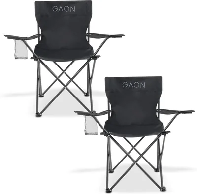 Duralifé GAON. 2 Sillas Plegables para Camping, Jardín, Playa o Pesca Portátil Ultraligera de Lona Impermeable (Negro)