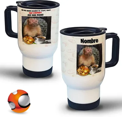 Taza Térmica Personalizada para Auto - Café Regalo Original con Nombre - Ocasión Especial (Mono Meme)