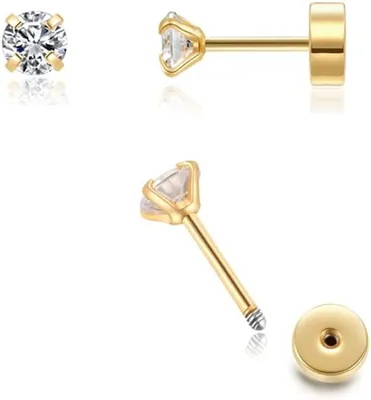 Renkovte Flat Back CZ Stud Earrings - Small Cubic Zirconia Studs