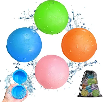 Baloones de Agua Reutilizables, 4 Piezas Relleno Rápido Sellado Autonomía para Niños y Adultos, Juguetes de Verano Adecuados