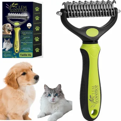CLEM Provence - Pinceau de Toilettage pour Chiens et Chats - Double Face Anti-emmêlement pour Sous-poil et Noeuds - Poils Longs et Courts - Durable