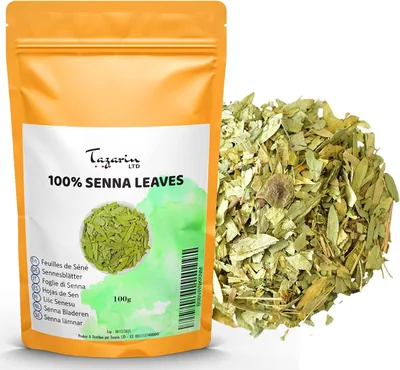 TazarinLtd 100g Feuilles Entières de Senna - Purgatif Puissant, Laxatif Naturel - Promeut la Transit Intestinale et le Nettoyage du Colon