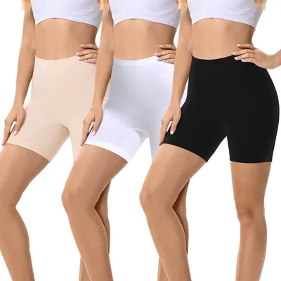 FALARY Leggings Shorts para Mujer, Pack de 3 (Negro, Beige, Blanco), Tallas XS-2XL