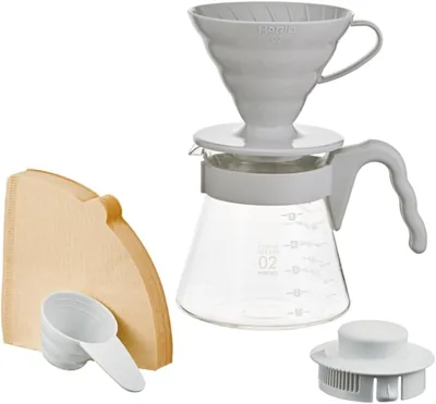 HARIO V60 Coffee Server 02 Set, Pale Gray (1-4 Cups)