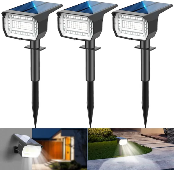 LOTMOS 3Pcs Outdoor Solar Spotlights, 72 LED Garden Lamps 3 Modes IP67 Waterproof Light for Patio, Driveway, Trees