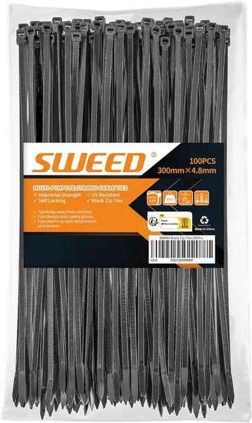 SWEED Cable Ties Black 300mm UV Resistant Pack of 100