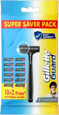 Gillette Guard Shaver Men's Razor 12 Blades Safety Comb