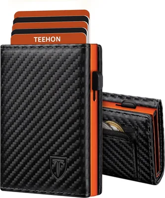 TEEHON Uomo Portafoglio RFID Bloccante, Carbonio Magnetico Confinante Biglietti di Credito - Finestra ID, Tasca Monete con Zip - 29% Di Sconto