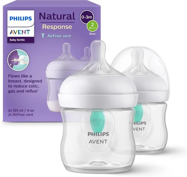 Philips Avent Biberon Natural Response - 2 biberon da 125 ml con valvola Airfree, senza BPA