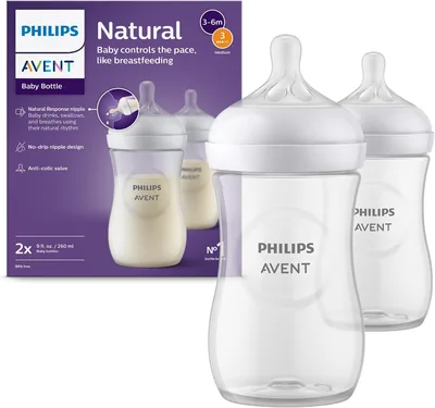 Philips Avent Natural Response Flask - 2 st 260 ml Babyflask för Nyfödade och Äldre, BPA-Fritt, 1+ Månader (Model SCY903/0) - 82% Off