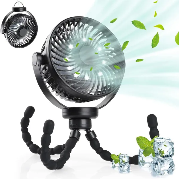 Stroller fan con LED de Hianjoo 5200mAh de silencio con escritorio portátil para albergar, rotación 360° con batería reutilizable y ventilador admirador potente