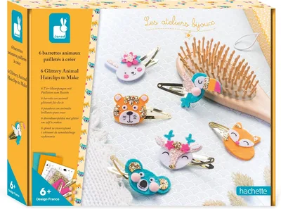 Janod J07997 - Kit de 6 barrettes pour créer des animaux scintillants - Bijoux - Ateliers créatifs pour enfants - Fine M