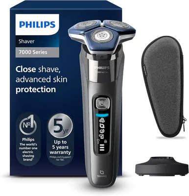 Philips Schermerserie 7000 - Elektrische nat en droog scheerer met SkinIQ-technologie, vouwbaar trimmer, oplaadstandaard en reisetui