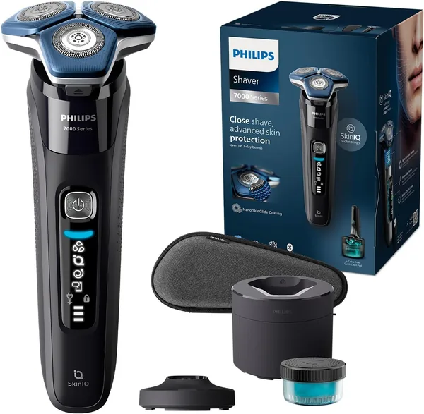 Philips Schoner Series 7000 - Elektrische nat en droog schoner met SkinIQ technologie, opvouwbaar trimmer, oplaadstandaard, reisetui (40% Korting)