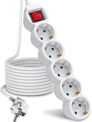 Extensor de corriente ExtraStar de 5 metros con 5 tomas y interruptor, para casa, oficina y viaje, blanco 1 unidad