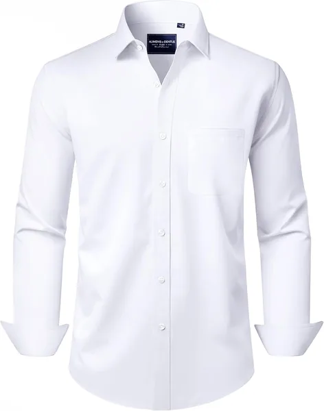 Alimens & Gentle Men's Dress Shirts Long Sleeve Stretch Wrinkle-Free Formal Solid Button Down Shirt with Pocket for Small/S/M/L/XL/XXL, 12 Colors