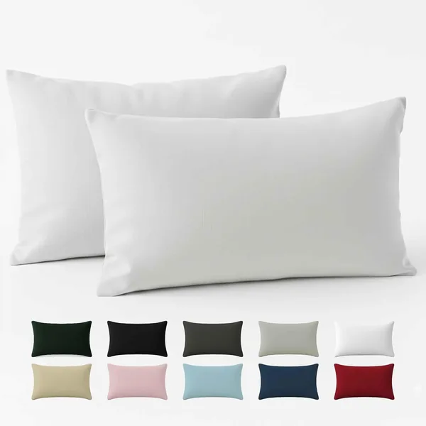 Dreamzie Pillowcase/Cushion Cover 40 x 80 cm, Renforc Cotton (Set of 2), White, Densely Woven with 57 Threads/cm , Oeko Tex Certified