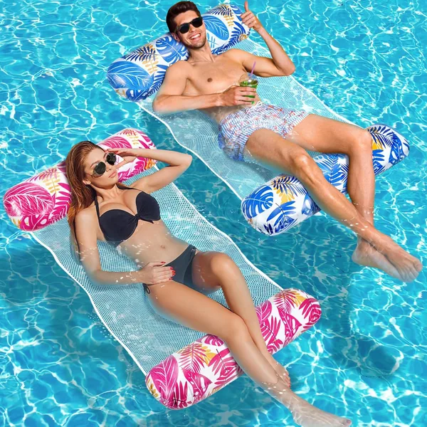 Amteker Luftmatratze Pool XL, 2 Stück Wasserhängematte Erwachsene, 4 in 1 Aufblasbarer Schwimmbad-Zubehör