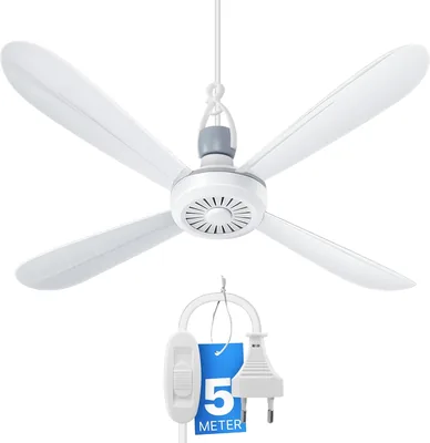 Bestlivings Deckenventilator Weiß (5 m XXL-Kabel) mit Stecker und Schalter, 220 V-240 V/5 Watt, Durchmesser 40 cm Deckenventilator