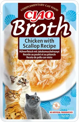 INABA Churu Broth - Bulion dla kotów - Przekąska z kurczakiem i muszelką - Wysoka jakość białka - Bez zbóż, bez konserwantów - 1.5kg