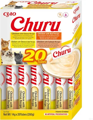 INABA Churu - 4 Smaakjes Katensnacks met Rundvlees en Kip - Zacht en Roomig - 28% Korting
