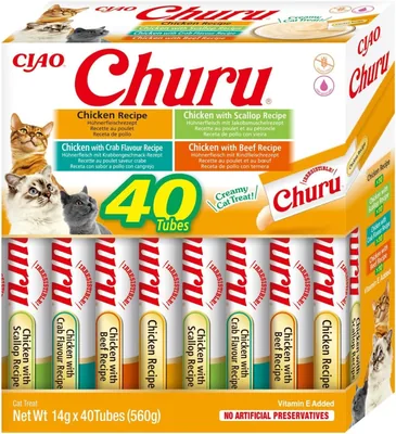 INABA Churu - Pureerde katensnacks met 4 kippenvlaanjes - Zacht en romig - Kattevoeding