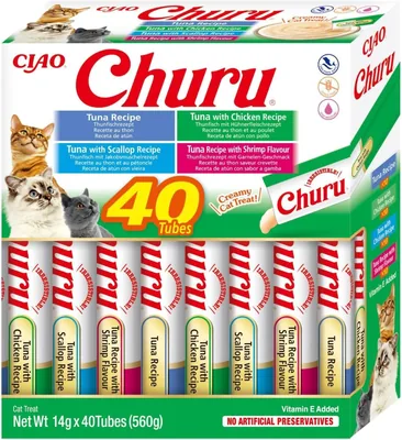 INABA CIAO Churu Creamy Puree Katensnack Vochtige Tunasap & Zeevruchten 40x14g