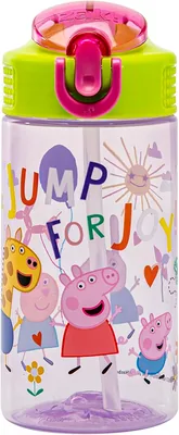 Zak Designs Peppa Pig Kids Water Bottle, 16oz Durable Plastic