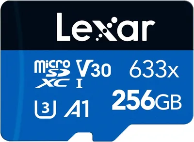 Lexar 633x 256GB Micro SD Card met SD Adapter, UHS-I Memory Card, 100MB/s, A1, C10, U3 - Beste Deal