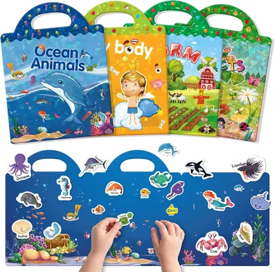 GUYUCOM 4 Pack de Libros de Pegatinas Reutilizables para Niños de 2 a 4 Años - Pegatinas 3D Claras de Insectos y Granja Marina - Juguete Educativo