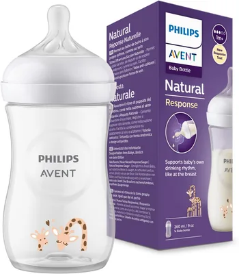 Butelka Philips Avent Natural z Responsywnym Smoczkiem 260ml, Dekor Żyrafa - 1 szt. (SCY903/66) - Najlepsza Cena
