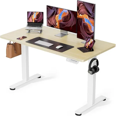 ErGear 電気オフィスワークテーブル、昇降デスク、幅47.2インチ（120cm）、荷重容量80kg