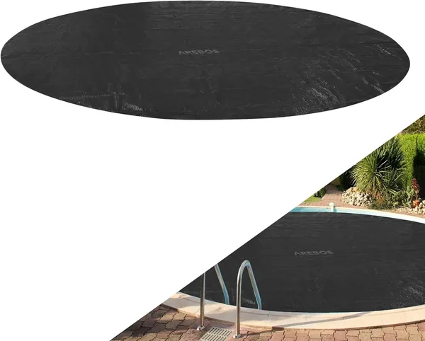 Arebos Pool Solar Tarpaulin Round Diameter 3.66m Black