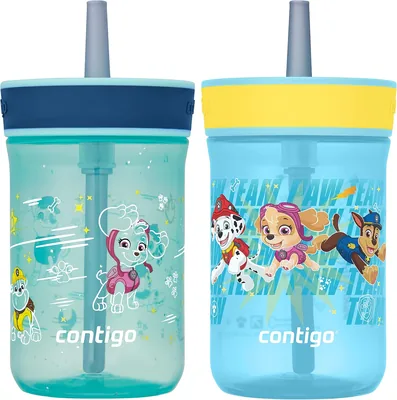Contigo Leighton Kids Water Bottle 2-Pack 14oz Blue & Yellow Paw Patrol Spill-Proof Straw Tumbler