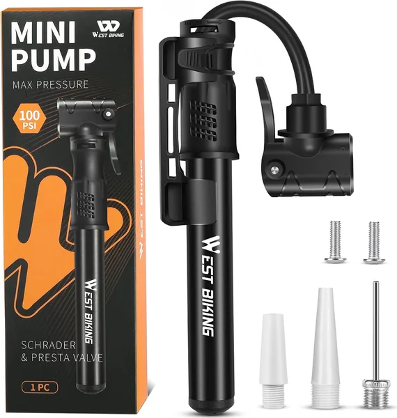 Bicycle Pump Mini Bike Pump Aluminum Alloy Cycle Pump for Presta & Schrader Valve, Portable Lightweight Bike Tyre Pump Fast Tyre Inflation Mini Air Pump For Mountain Road Bike Ball