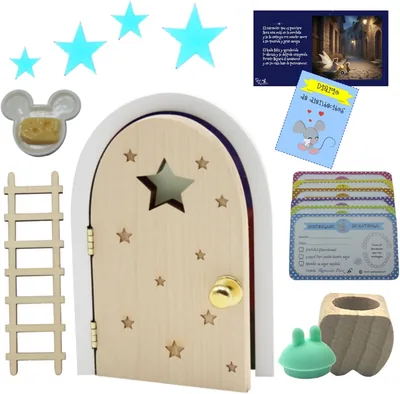 Qué Kawaii® Original Magic Perez Mouse Kit - Puerta de Pino Natural que se Abre y Brilla en la Oscuridad!!! + Caja de Almacenamiento de Miel