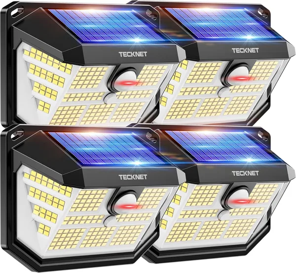 Lámpara Solar Exterior TECKNET, 231 LED/Iluminación de 300° (Ilumina 35㎡) Alta Brightness con Sensador de Movimiento, 3 M