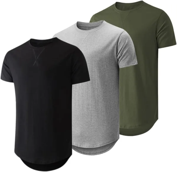 JMIERR Mens T Shirts Cotton Short Sleeve T-Shirts Classic Crewneck Hipster Hip Hop Longline Shirt 1 or 3 Pack