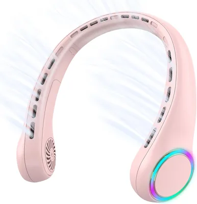 ITSHINY Portable Neck Fan Mini USB Ventilateur Silencieux 4000mAh avec 3 Vitesses Lumière LED pour Femmes Hommes Camping Bureau à la Maison