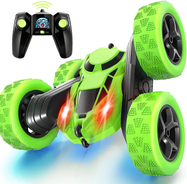 MidiVix Remote Controlled Car, 90 Minutes Playtime, 2.4 GHz Double-Sided 360  Rotating RC Stunt Crawler with Headlights