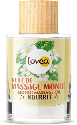 LOVEA - Huile de Massage Corporel Polyvalent - Monoï - Nourrit - Tous Types de Peau - 97% Origine Naturelle - Sans Colorants - Végétalien - Fabriqué en France
