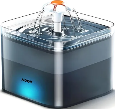 ADOV Cat Water Fountain for Drinking, Quiet 2L Automatic Pet Fountain | LED Light, Water Level Windo