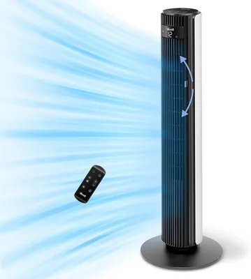 LEVOIT Torre de Ventilador, Silencioso 25 dB y 23 W, Potente 7.5 m/s para Habitación Grande, 12 Velocidades con Control Remoto, 4 Modos y 12H T